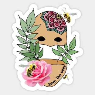 Save the Bees - realism pink rose and mandala tattoo Sticker